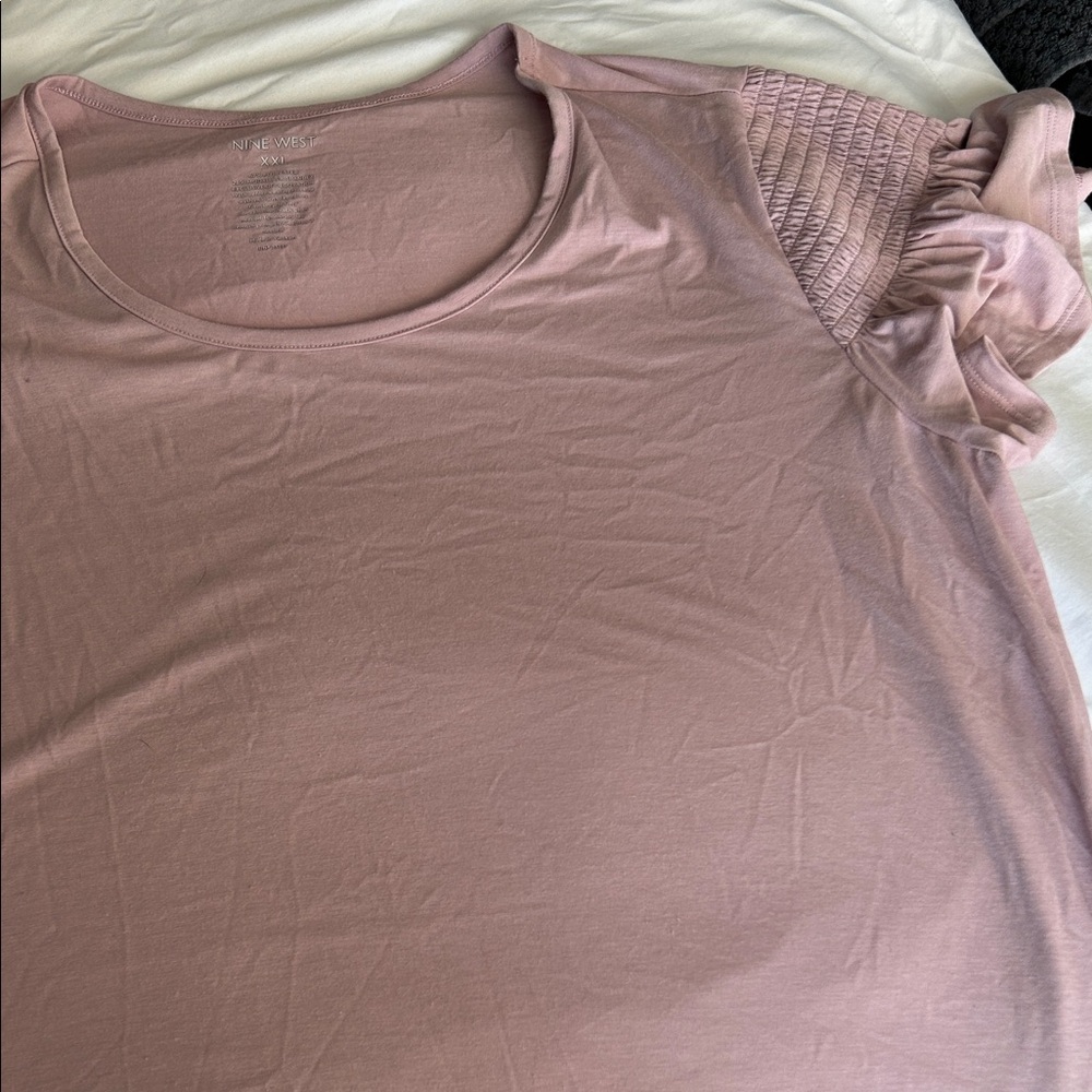 Nine West Blush Short Sleeve Top with Ruffles